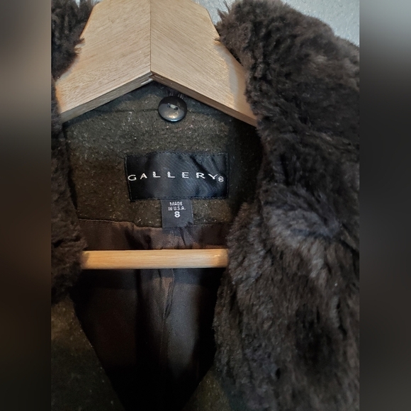 Gallery Wool Chocolate Brown Peacoat  Removable Faux Fur Trim Collar 8 - Picture 7 of 7